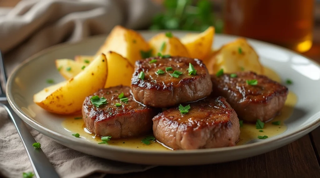 Quick garlic butter steak bites and potatoes