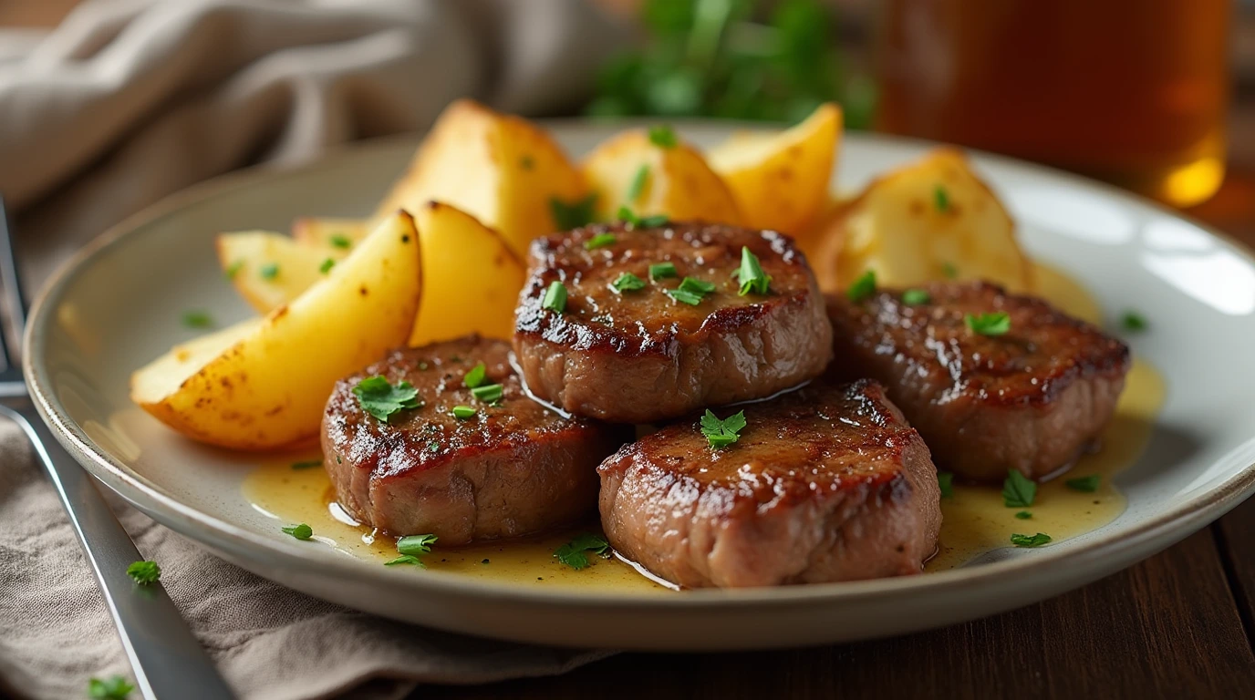 Quick garlic butter steak bites and potatoes
