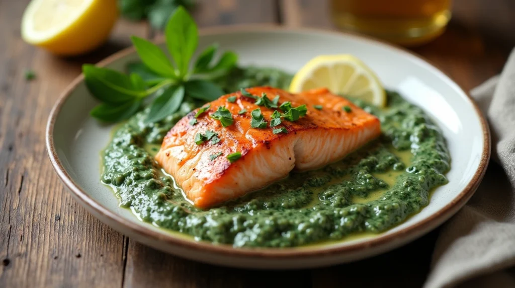 Salmon with Spinach Cream Sauce