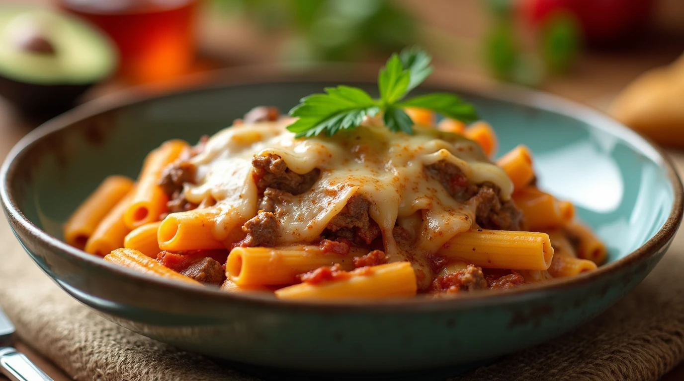 Philly Cheesesteak Pasta with creamy sauce and tender beef